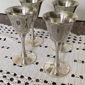 Set of 4 Valero Silver Plated Stemware, Cordial Cups, Made in Spain